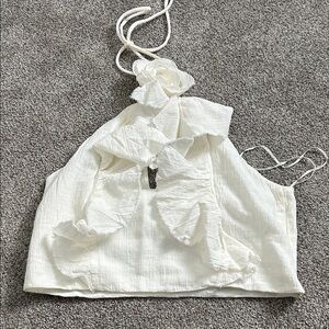 Zara Elegant Cream Ruffle Crop Top